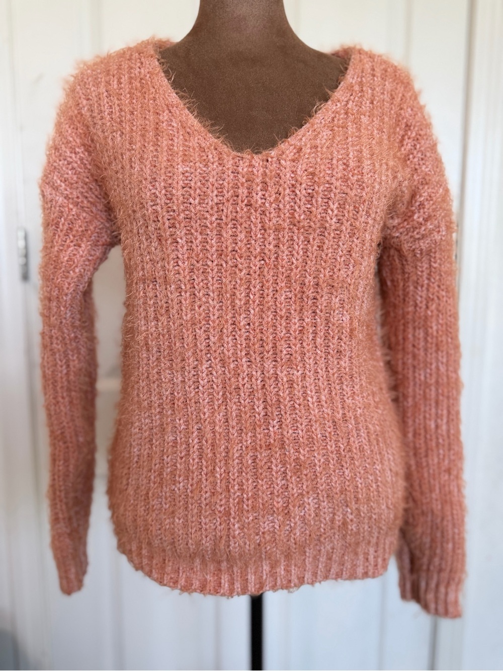 Pink Rose Women's V-Neck Sweater in Peach
